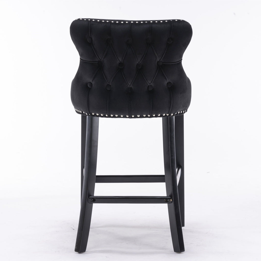 Contemporary Upholstered Wing-Back Barstools With Button Tufted Decoration And Wooden Legs, And Nailhead Trim, Leisure Style Bar Chairs, Bar Stools (Set of 2)