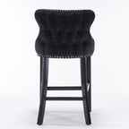 Contemporary Upholstered Wing-Back Barstools With Button Tufted Decoration And Wooden Legs, And Nailhead Trim, Leisure Style Bar Chairs, Bar Stools (Set of 2)