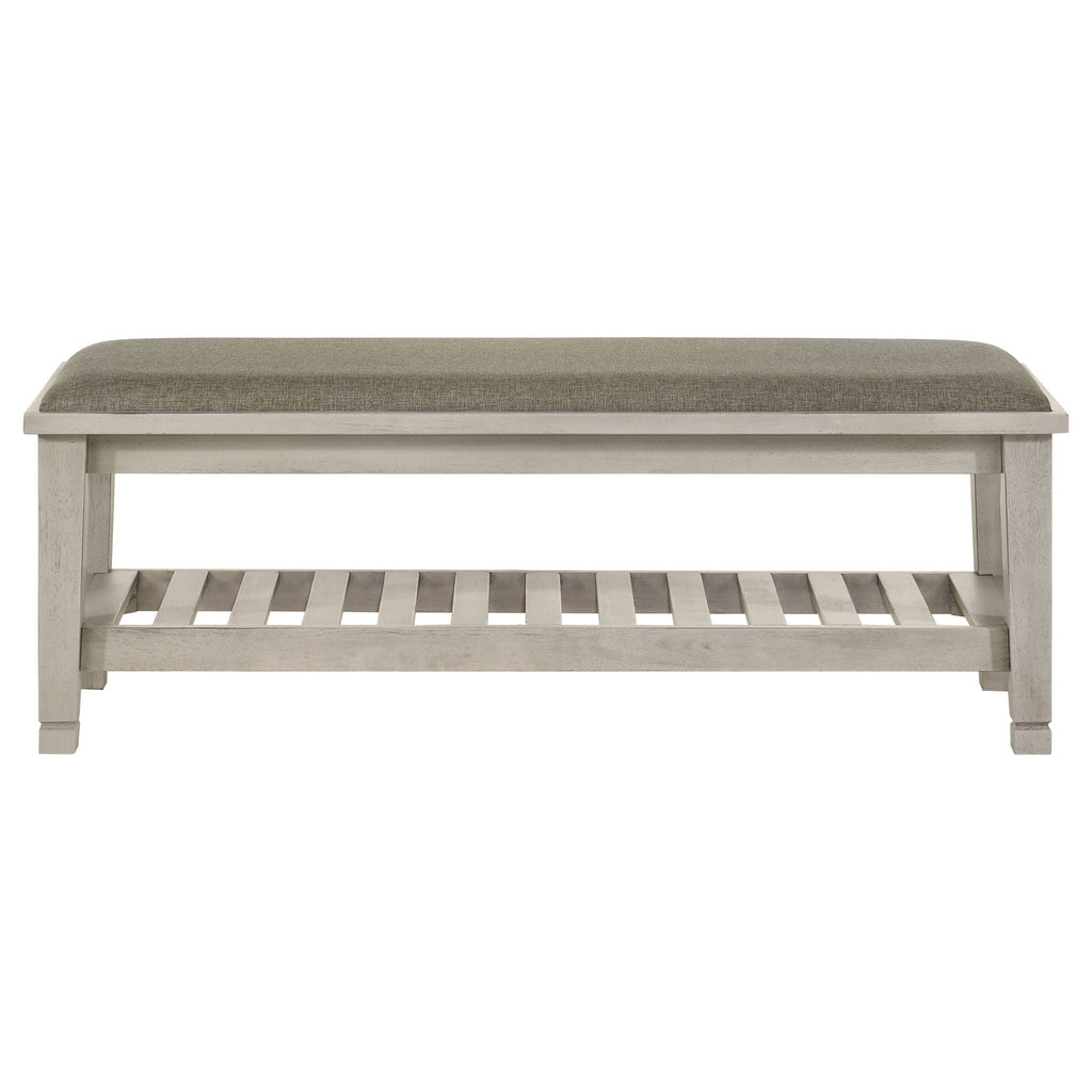 Franco Fabric Upholstered Bench with Shelf Distressed White
