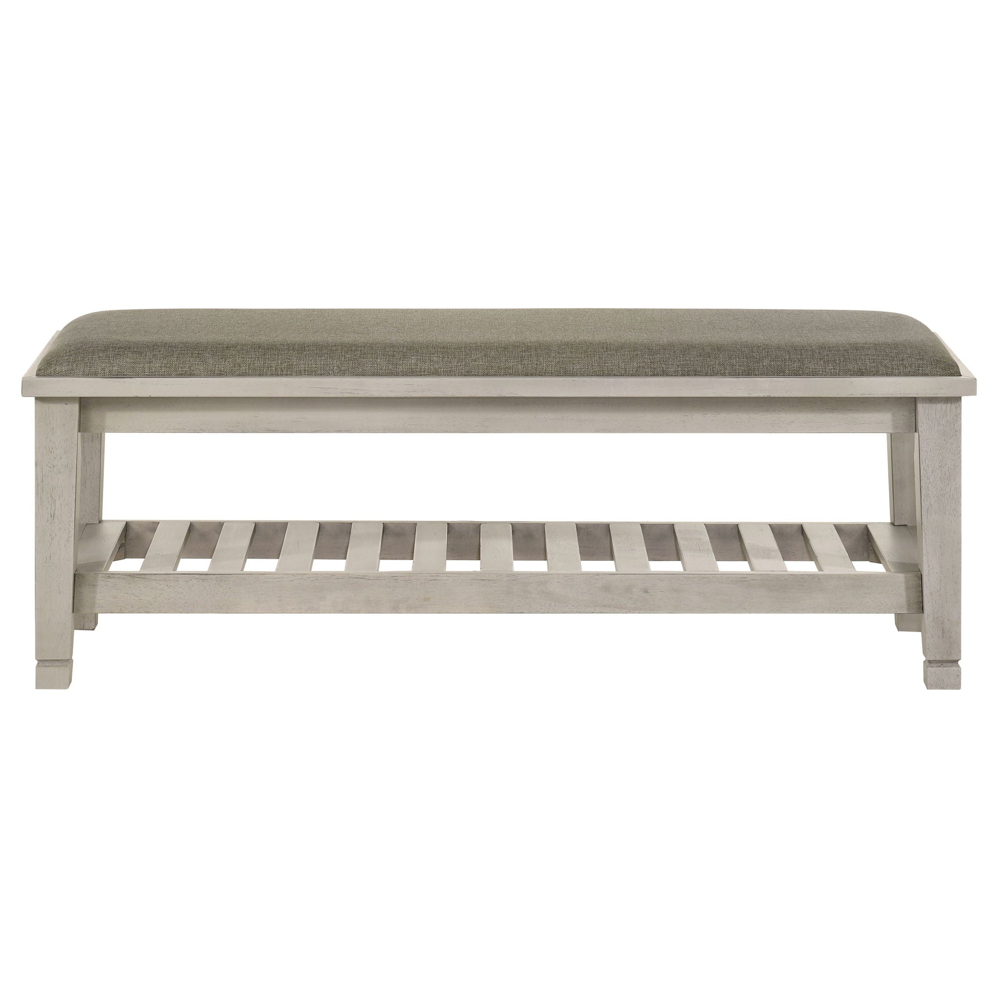 Franco Fabric Upholstered Bench with Shelf Distressed White