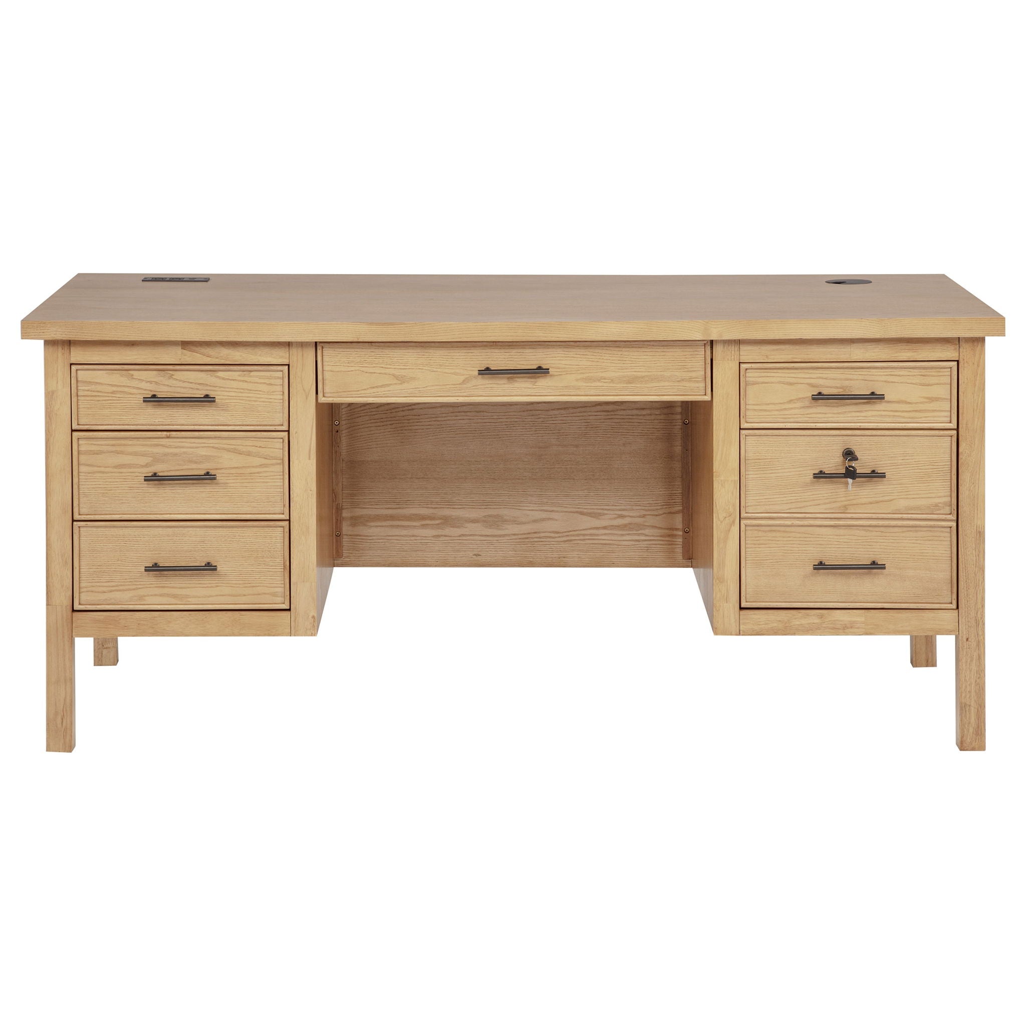 Vermes 66-inch 7-drawer Computer Desk with Power Outlet Light Ash