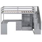 Loft Bed With L Shaped Desk, Drawers, Cabinet, And Storage Staircase