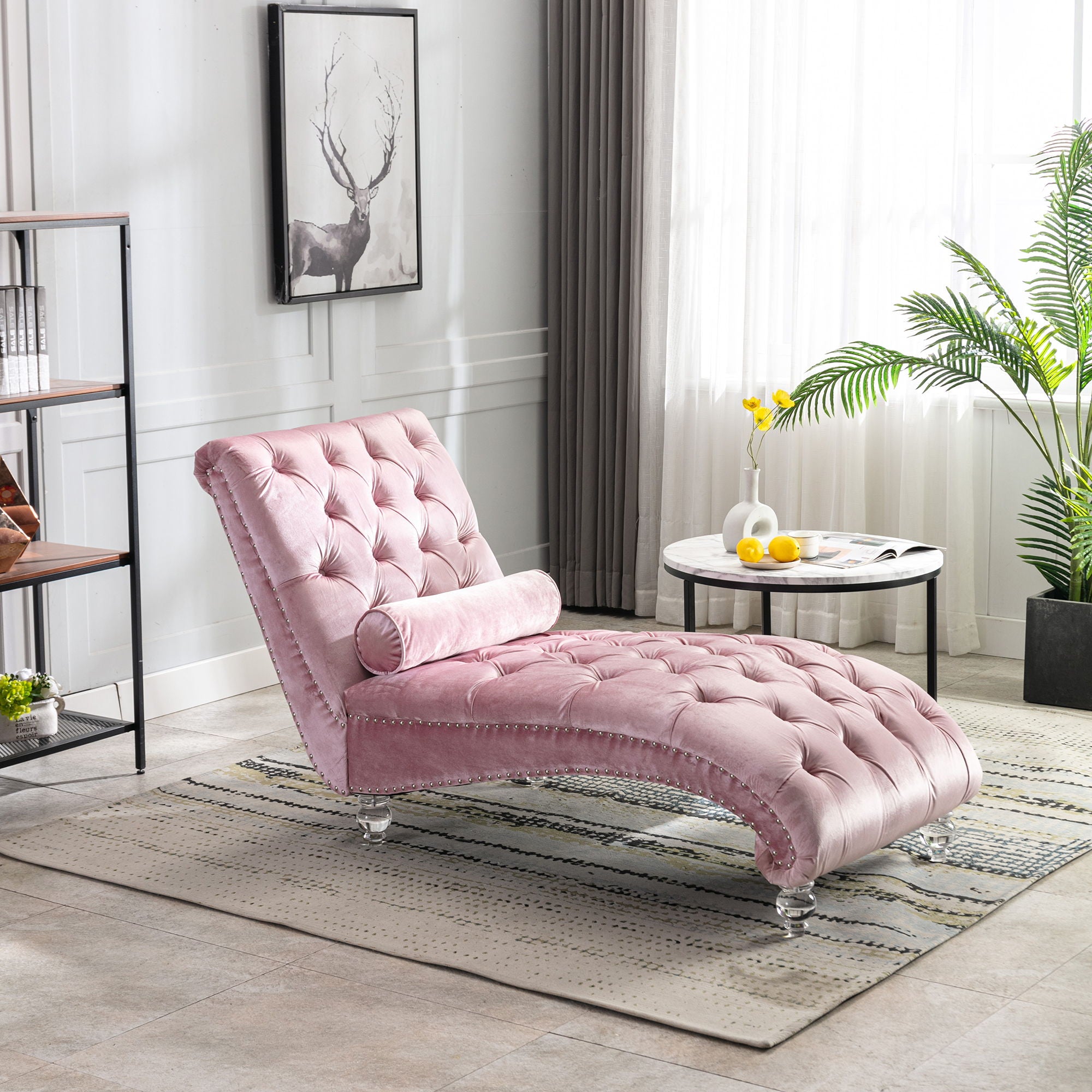 Chaise Lounge Indoor, Button Tufted Upholstered Chaise Lounge Chair With Pillow