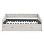 Upholstered Tufted Daybed With Drawers, Waved Arms