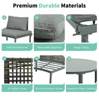 6 Piece Patio Set, Half Moon Outdoor Sectional Sofa With 2 High Low Coffee Tables, 4 Pillows & Cushions