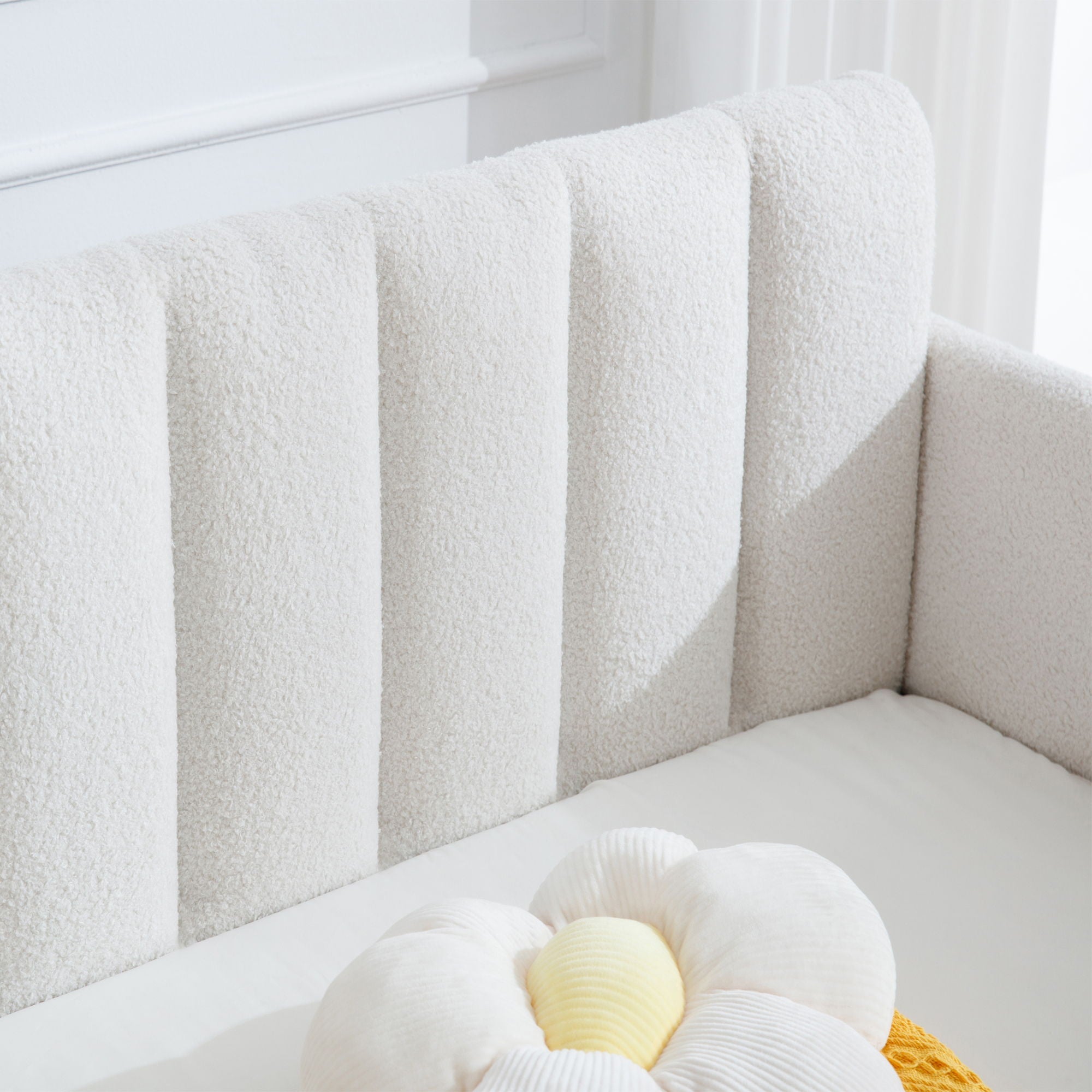 Elena - Boucle Upholstered Daybed, Ribbed Tufted Backrest