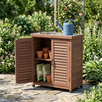 Potting Bench With Storage Cabinet And Metal Table Top For Outdoor