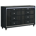 Ravenne 8-drawer Velvet Upholstered LED Dresser Cabinet Black