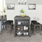 5 Pieces Counter Height Rustic Farmhouse Dining Room Wooden Bar Table Set With 2 Stools And 2 Chairs