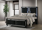 Ravenne Velvet Upholstered Queen LED Panel Bed Black