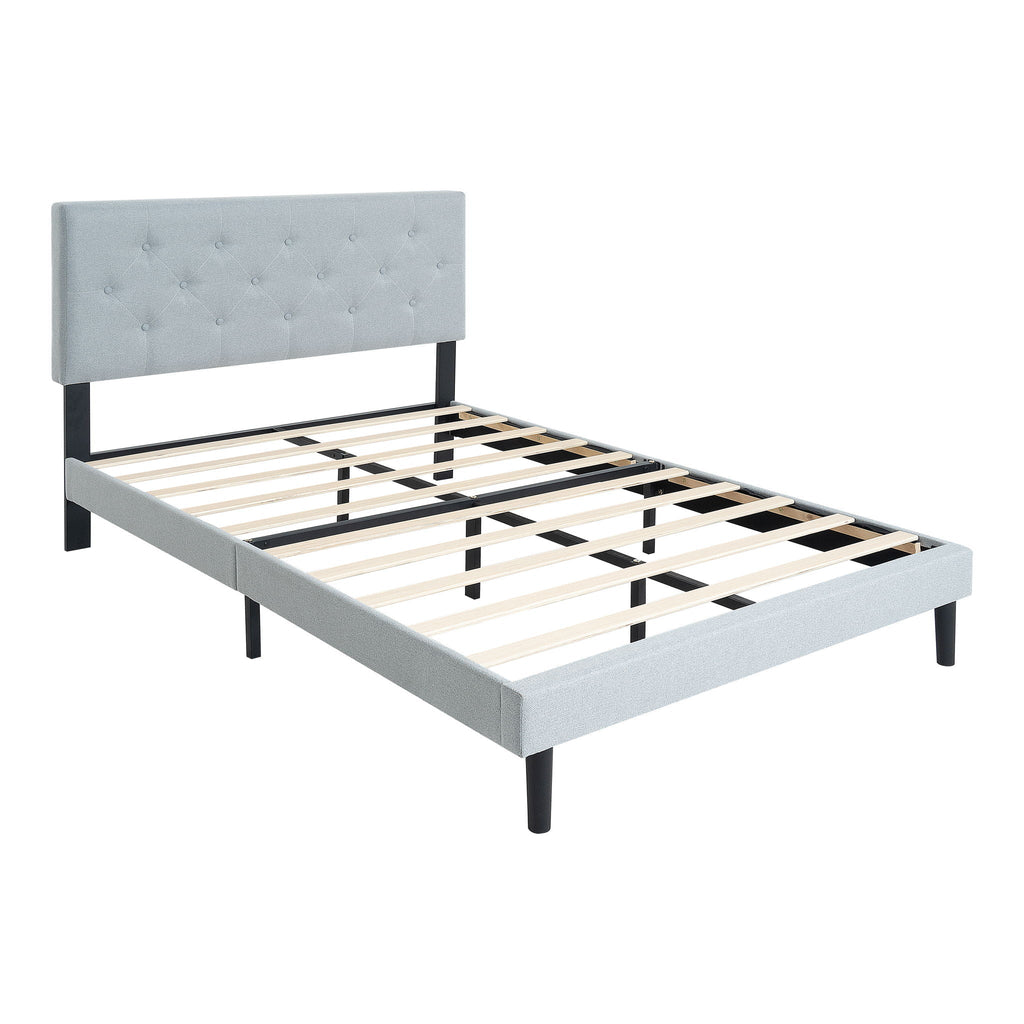 Modern Upholstered Platform Bed Frame With Button Tufted Fabric Headboard