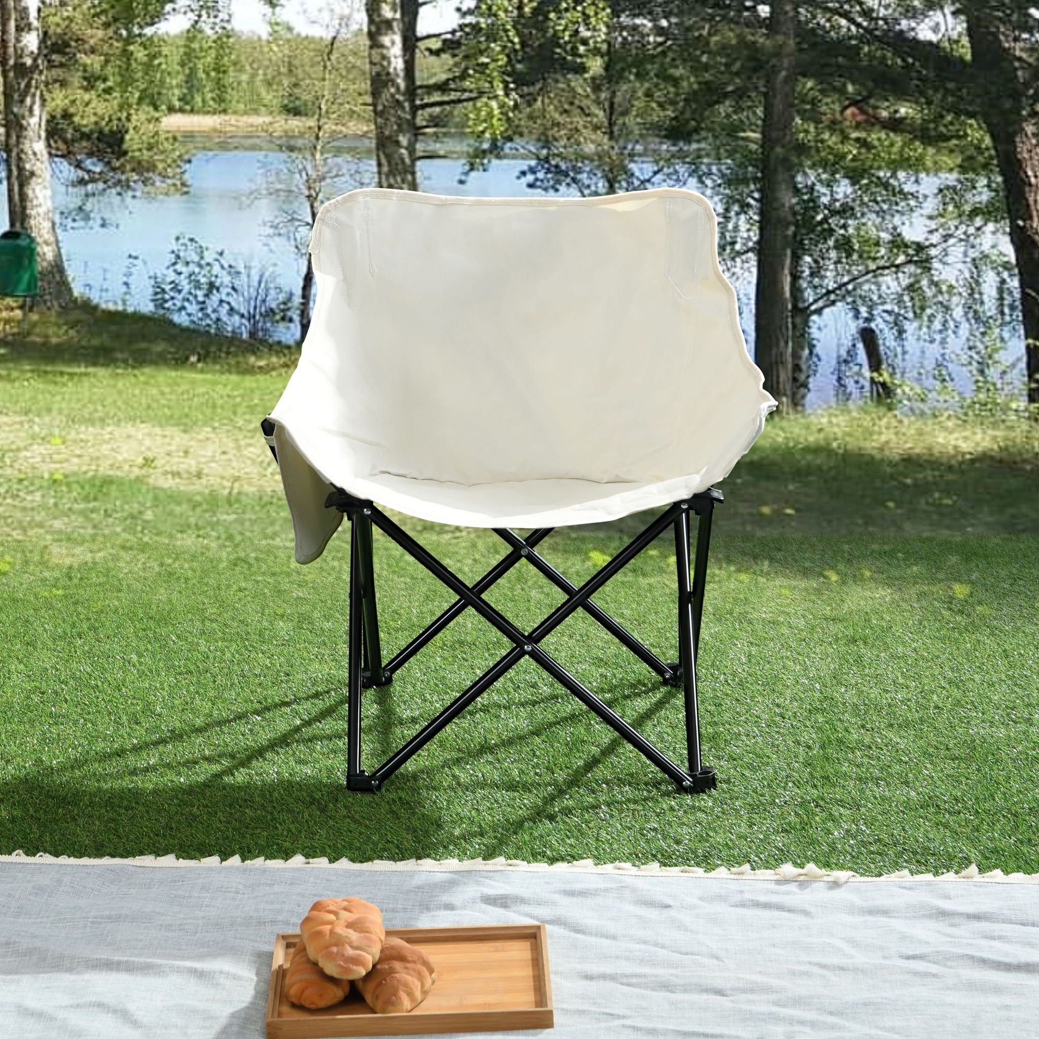 2 Pieces Outdoor Camping Chairs Folding / Portable, Comfortable Seating, Durable Steel Fram