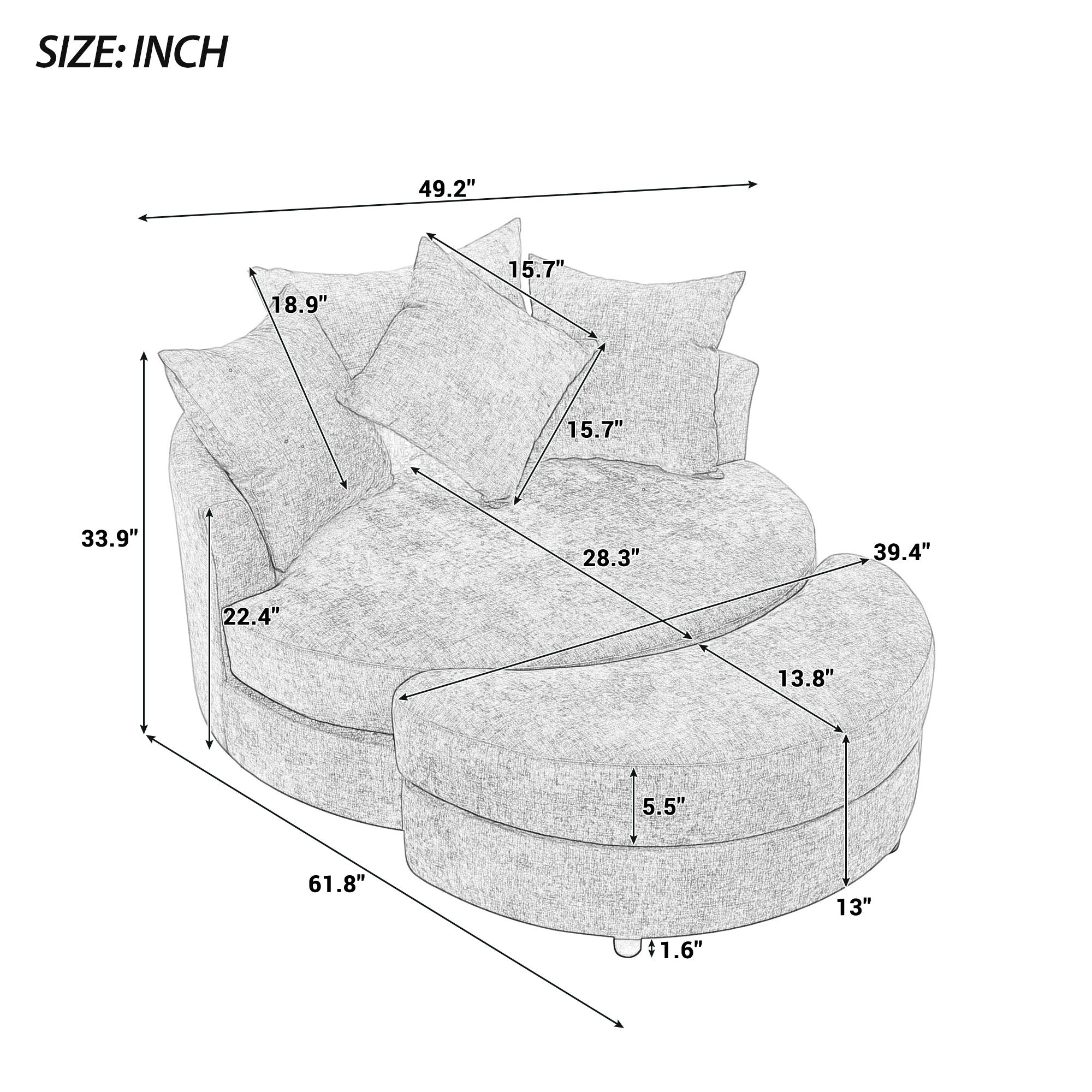 360° Swivel Accent Barrel Chair With Storage Ottoman & 4 Pillows, Modern Leisure Chair Round Accent For Living Room