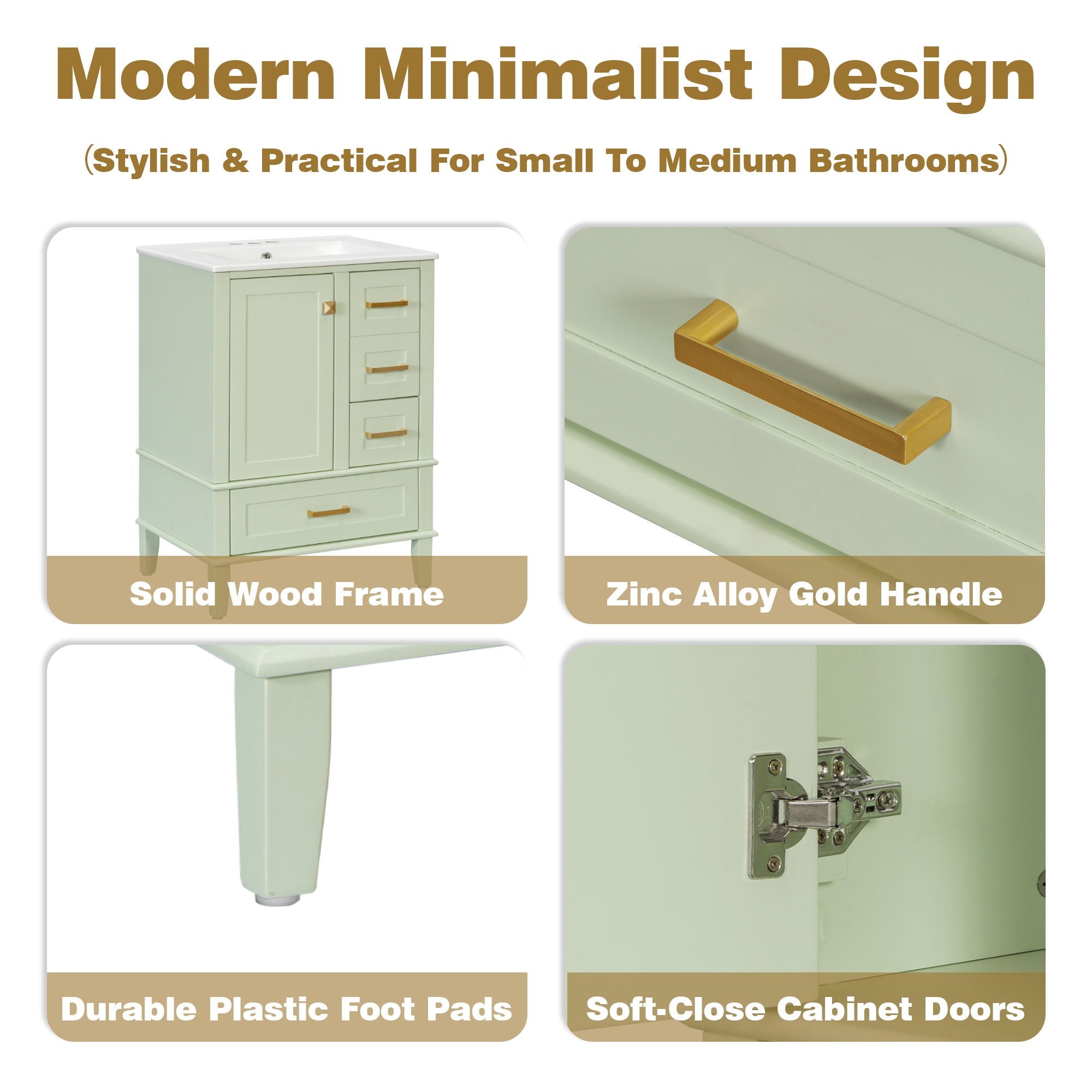 Bathroom Vanity, Modern Bathroom Cabinet With Sink Combo Set, Bathroom Storage Cabinet With A Soft Closing Door And 3 Drawers, Solid Wood Frame