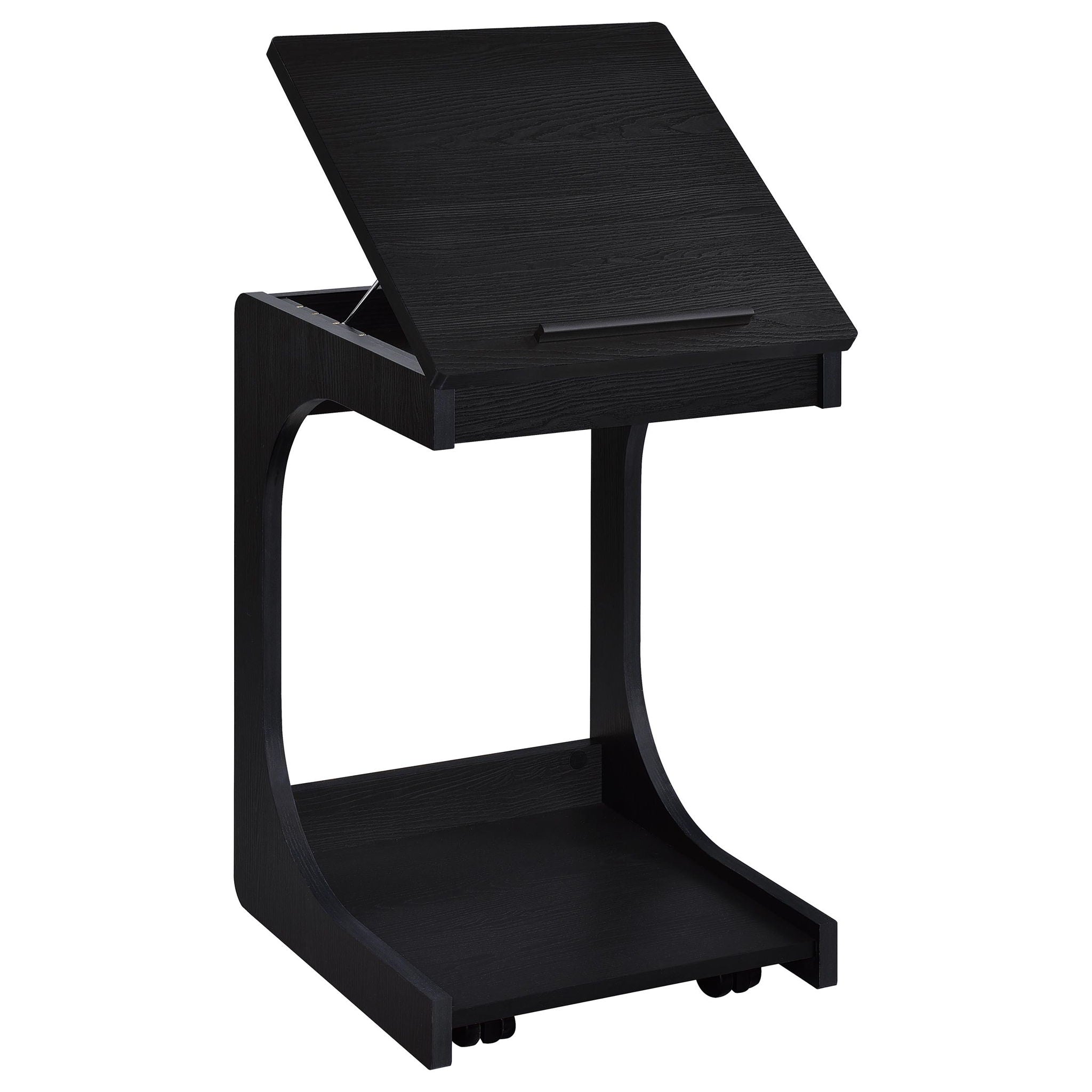Ralston C-Shaped Lift-Top Sofa Side Table With Casters Black
