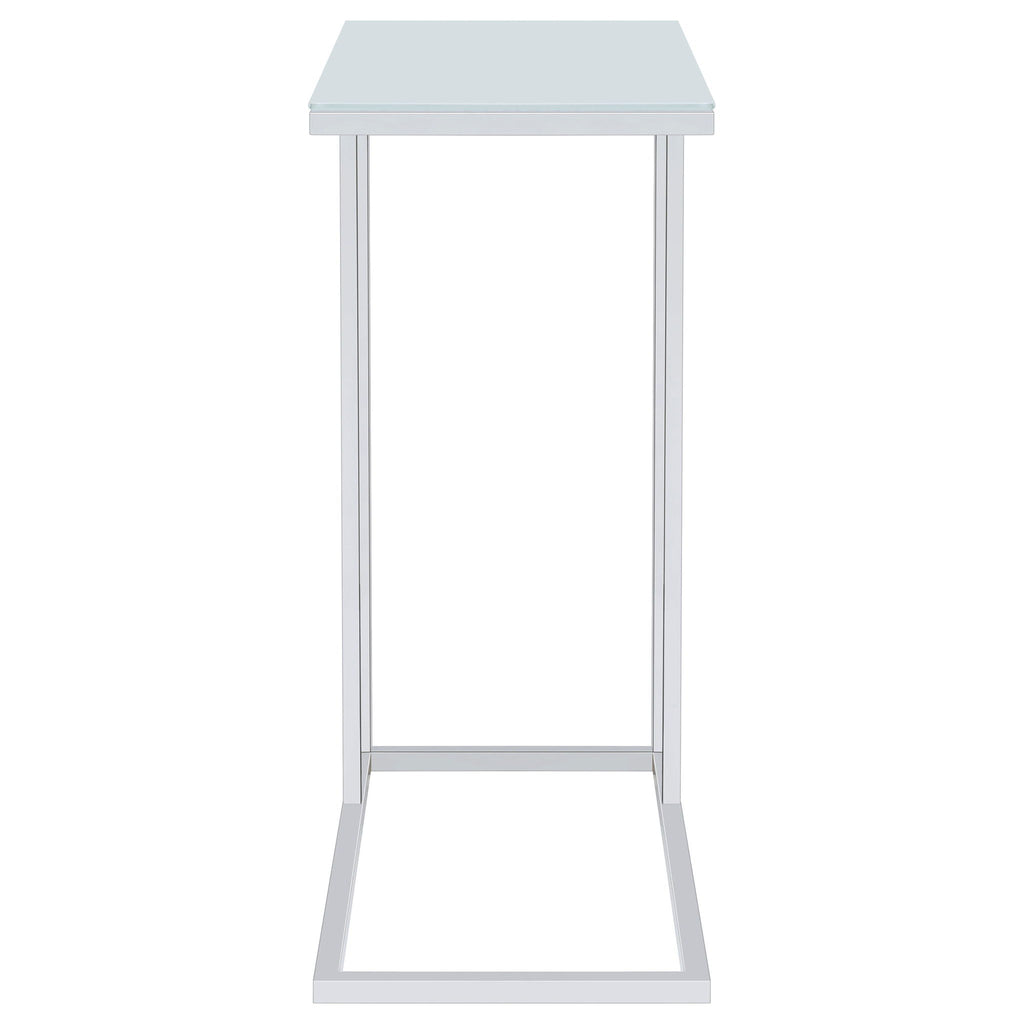 Stella White Glass Top C-Shaped Sofa Side Table Chrome