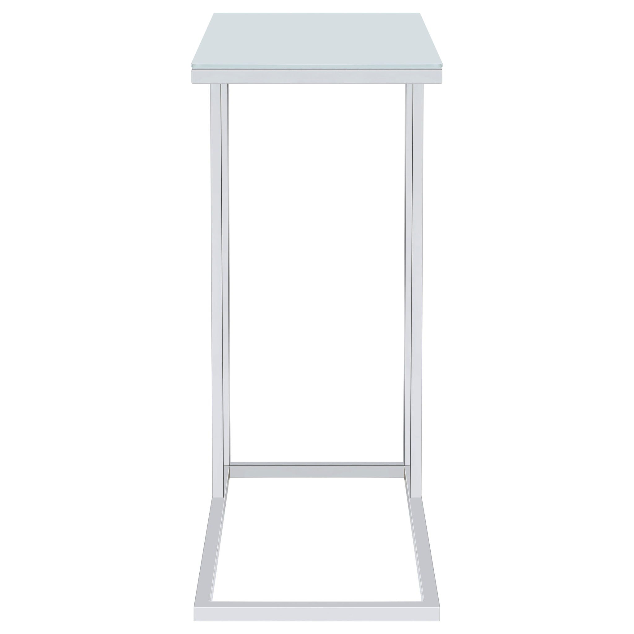 Stella White Glass Top C-Shaped Sofa Side Table Chrome