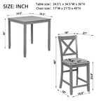 5 Piece Dining Table Set, Wooden Dining Square Table Set For 4