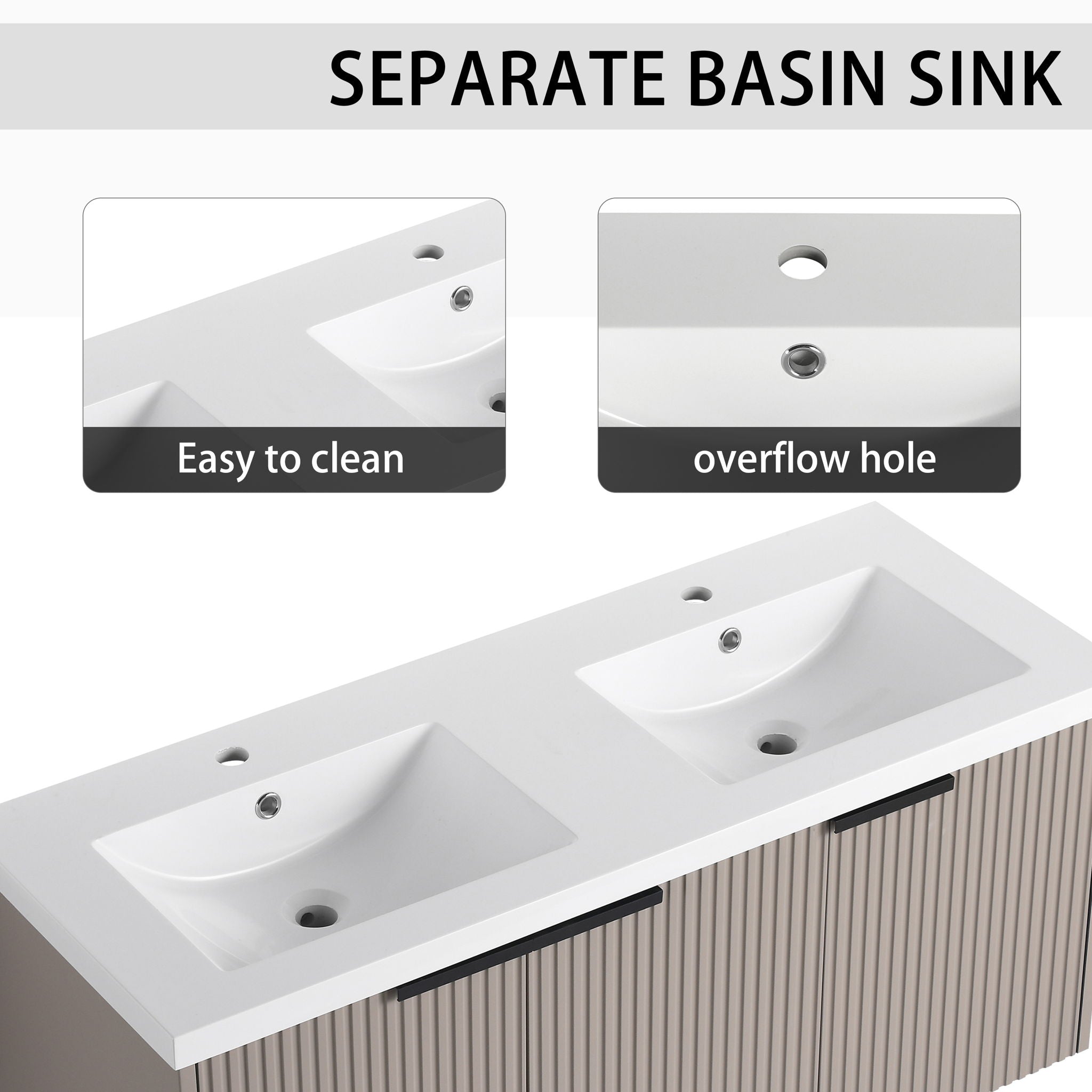 Contemporary Wall Mounted Bathroom Vanity With Resin Double Sink