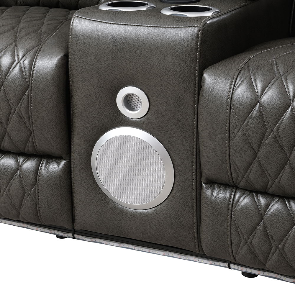 Taddeo - Power Motion Loveseat With Console, Speaker, USB, Wireless Charger & LED - Dark Gray