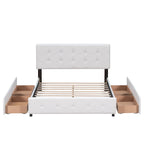 Upholstered Platform Bed With Classic Headboard And Drawers, No Box Spring Needed