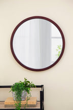 Circle Wall Mirror With Wooden Frame, Wall Mirror For Living Room