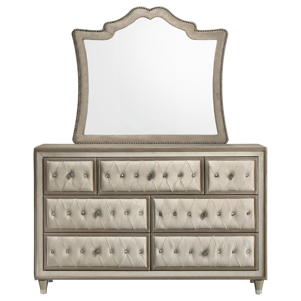 Antonella 7-drawer Upholstered Dresser with Mirror Ivory