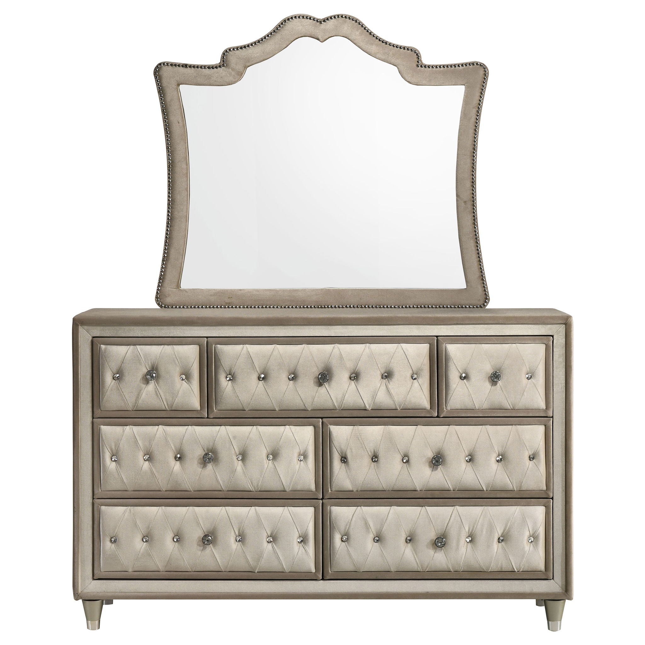 Antonella 7-drawer Upholstered Dresser with Mirror Ivory