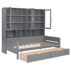 Daybed With Glass Door Storage Cabinets, Built In LED Lighting And Shelves