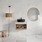 Floating Bathroom Vanity With Glossy Round Vessel Sink