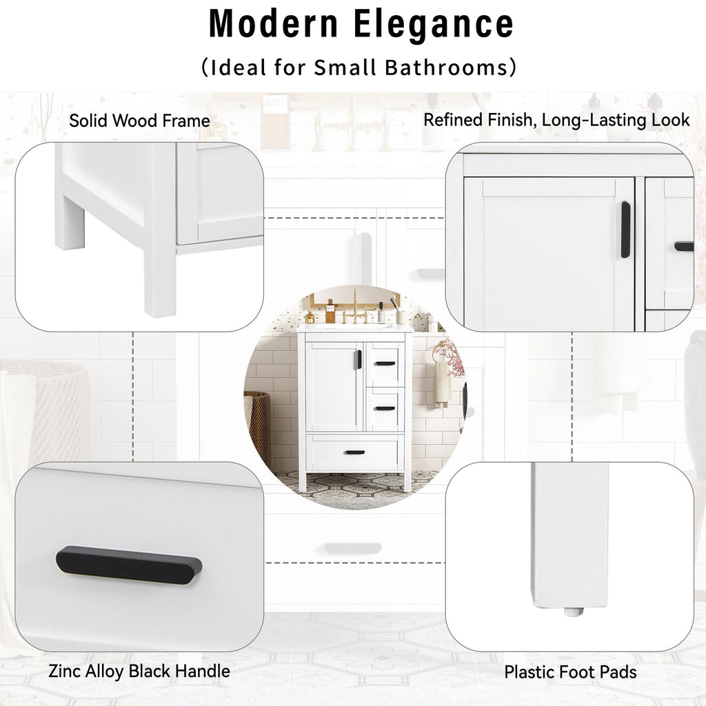 Bathroom Vanity With Sink, Soft-Close Doors, Double-Layer Shelf And 3 Drawers