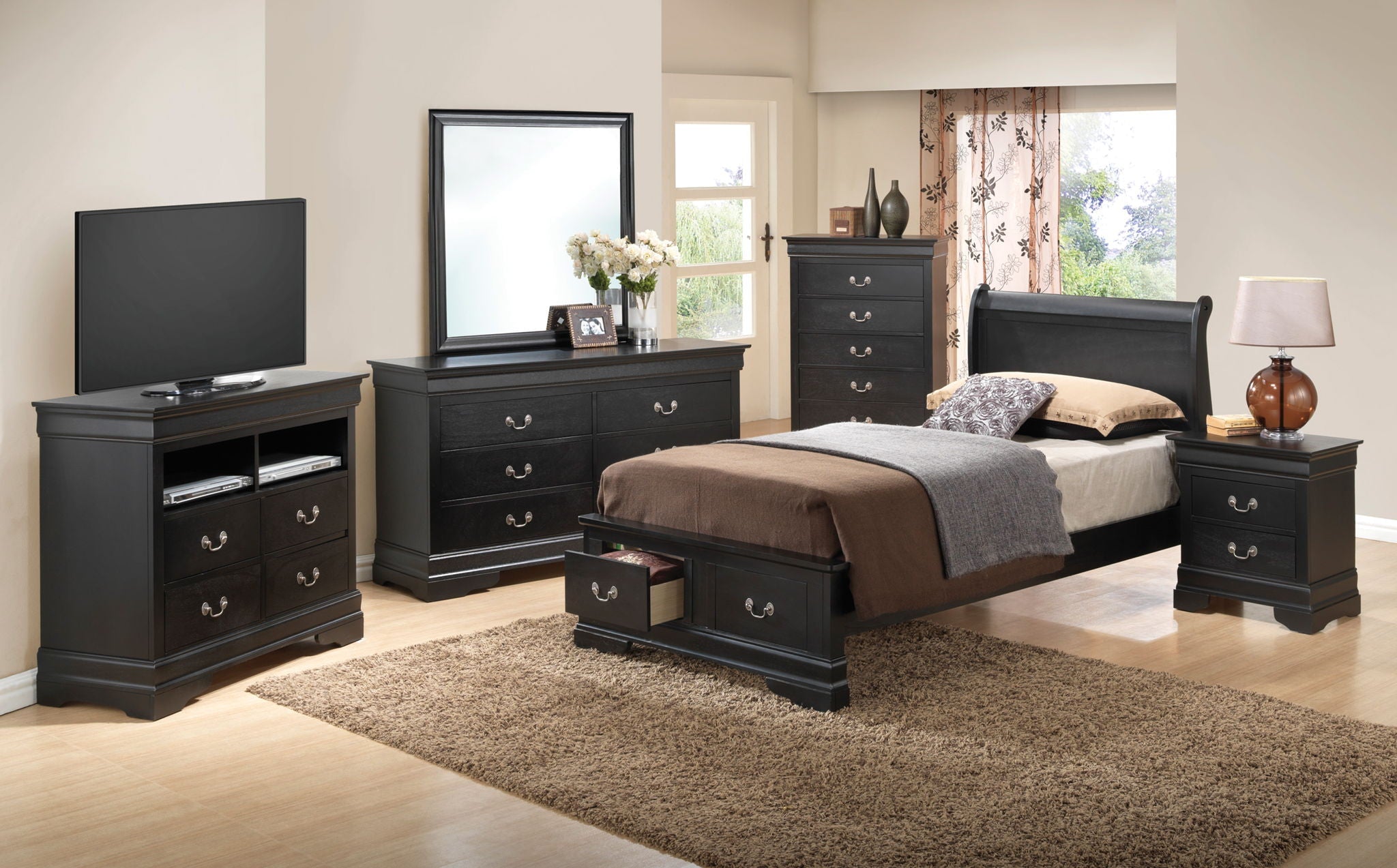 Upholstered Panel Sleigh Bed Design