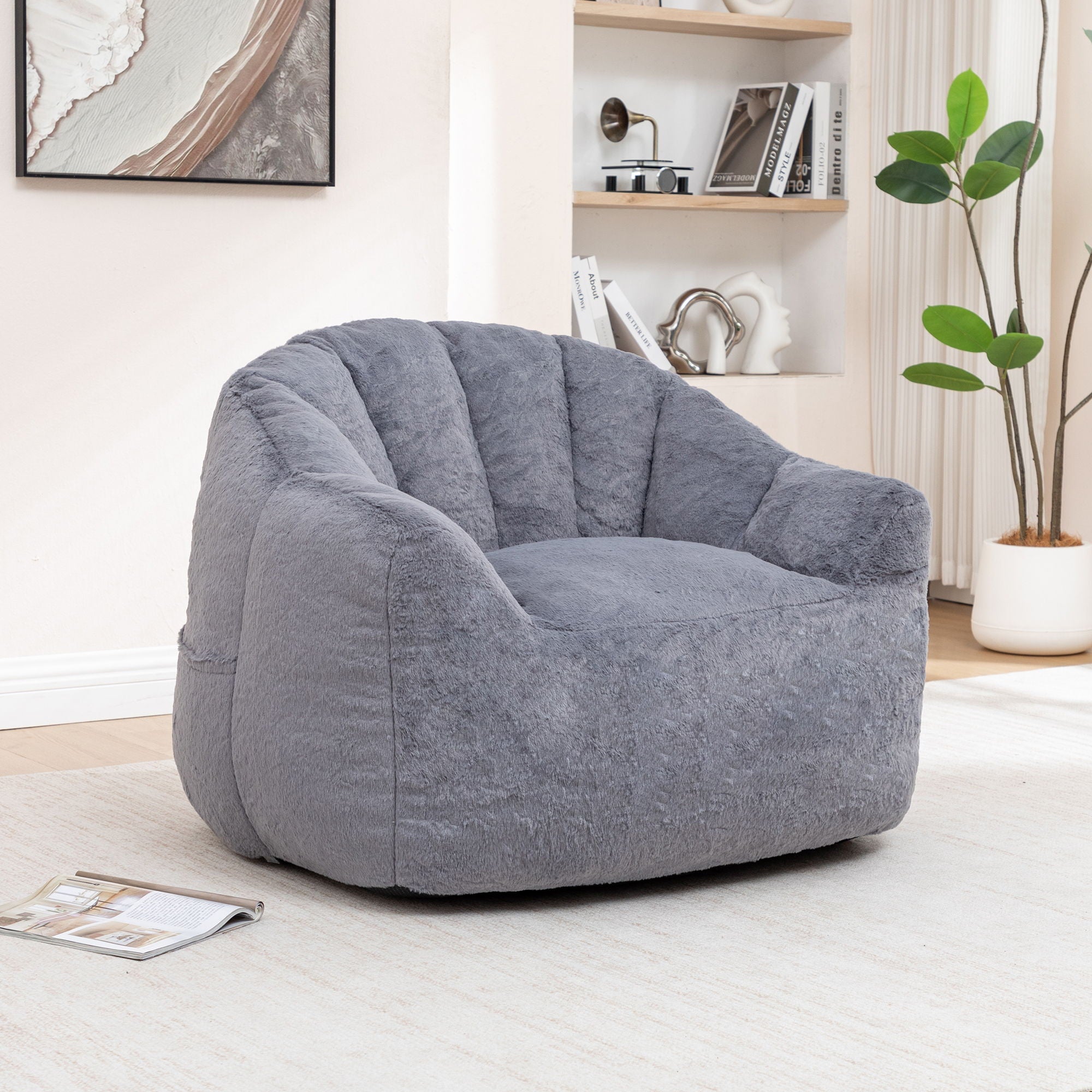 Beanbag Chair, Beanbag Sofa Chair With Armrests Stuffed High Density Foam