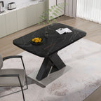 Modern Rectangle Dining Table With Stretchable TopAnd X Shape Legs