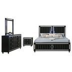 Ravenne 4-piece Velvet Upholstered California King LED Bedroom Set Black