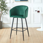 Counter Height Bar Stool, Metal Legs, Velvet Upholstered For Pub, Restaurant, Kitchen Island (Set of 2) - Black / Green