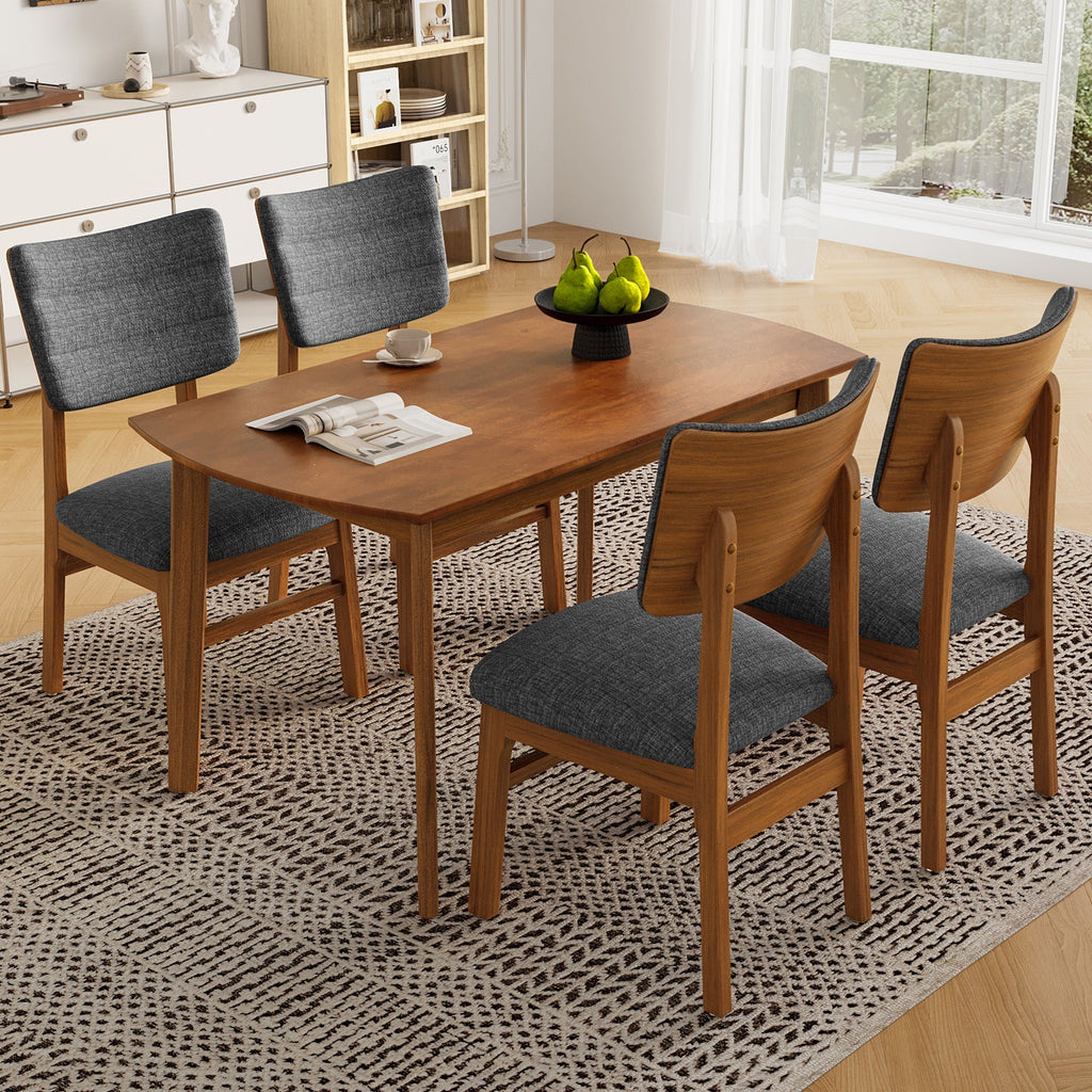 Dining Table Set For 4, Solid Wood Dining Table And Solid Wood Chairs, 5 Pieces Farmhouse Dining Table And 4 Upholstered Chairs - Brown / Gray
