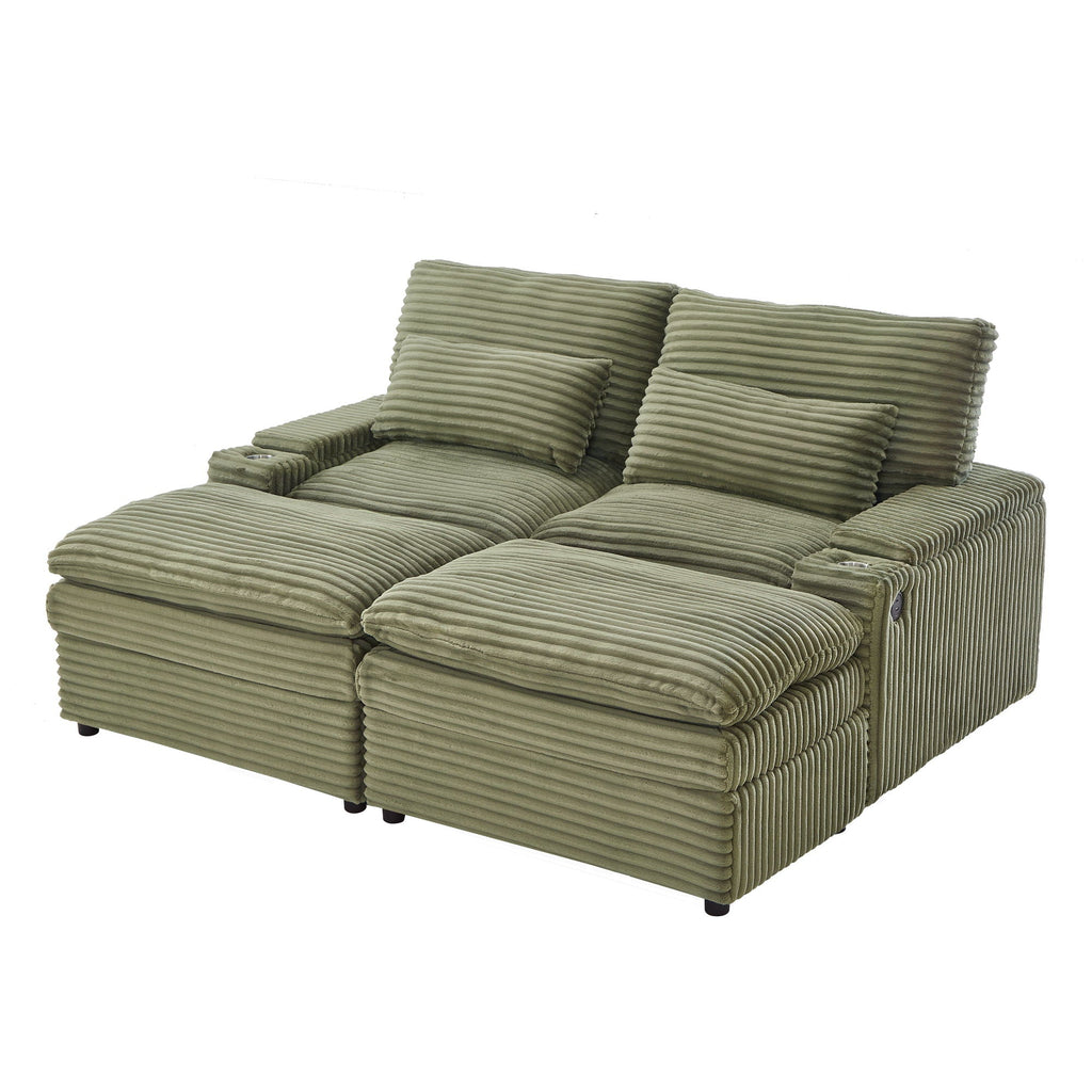 Convertible Loveseat Sofa With Storage, USB Ports, Cup Holders