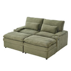 Convertible Loveseat Sofa With Storage, USB Ports, Cup Holders