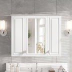 Wall Mounted Mirror Cabinet With 5 Adjustable Shelves, Rectangular Storage For Bathroom - White
