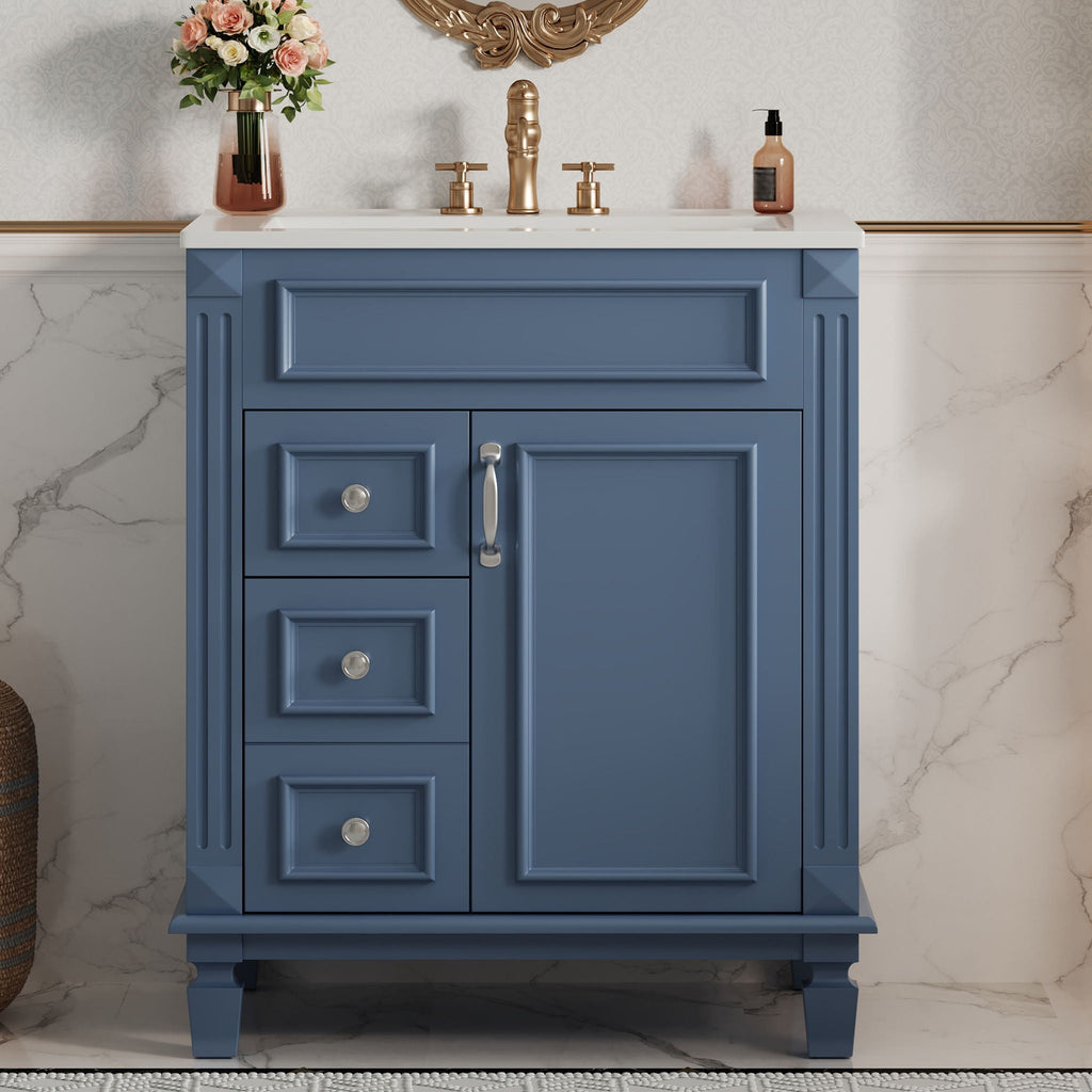 Bathroom Vanity With Sink, Compact Cabinet & 2 Drawers And Adjustable Shelf