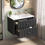 Floating Bathroom Vanity With Oval Knobs & Round Edge, Soft Close Drawer Slides