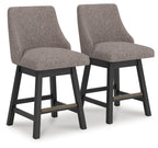 Neymorton - Upholstered Swivel Barstool (Set of 2) - Dark Grayish Brown