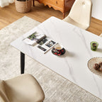 Dining Table Round White Sintered Stone Top Heavy Duty Metal Legs Waterproof Surface For Kitchen Dining Room Or Office Furniture - White / Black