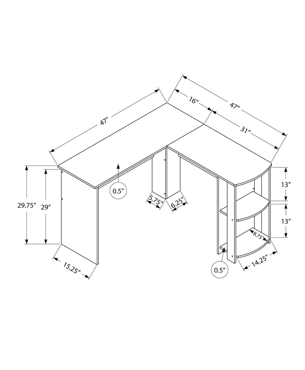 Computer Desk, Home Office, Corner, Storage Shelves, L Shape, Laptop, Contemporary & Modern