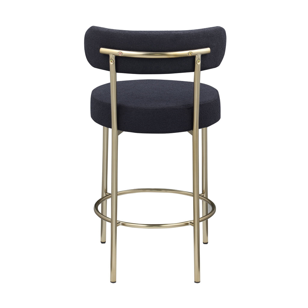 Modern Sherpa Counter Height Stools, Uphsoltered Seat Height Barstools With Brushed Brass Metal Legs Round Low Back Kitchen Stools With Footrest For Dining Room (Set of 2)