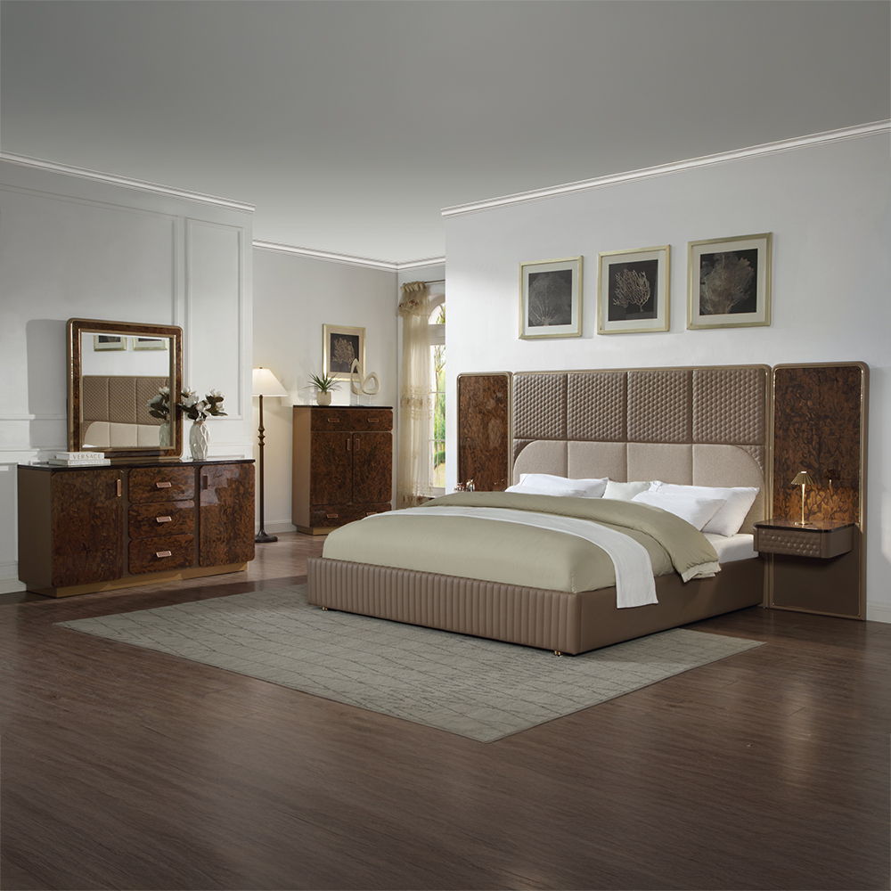 Marcelino - Nightstand With Wall Pier (King) - Cherry Oak