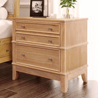 Hazel - 3 Drawer Side Table For Living Room, Hallway, Entryway Solid Wood With Silver Handles - Natural