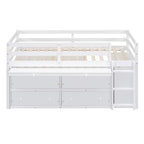 Loft Bed With Retractable Writing Desk And 4 Drawers, With Lateral Portable Desk And Shelves