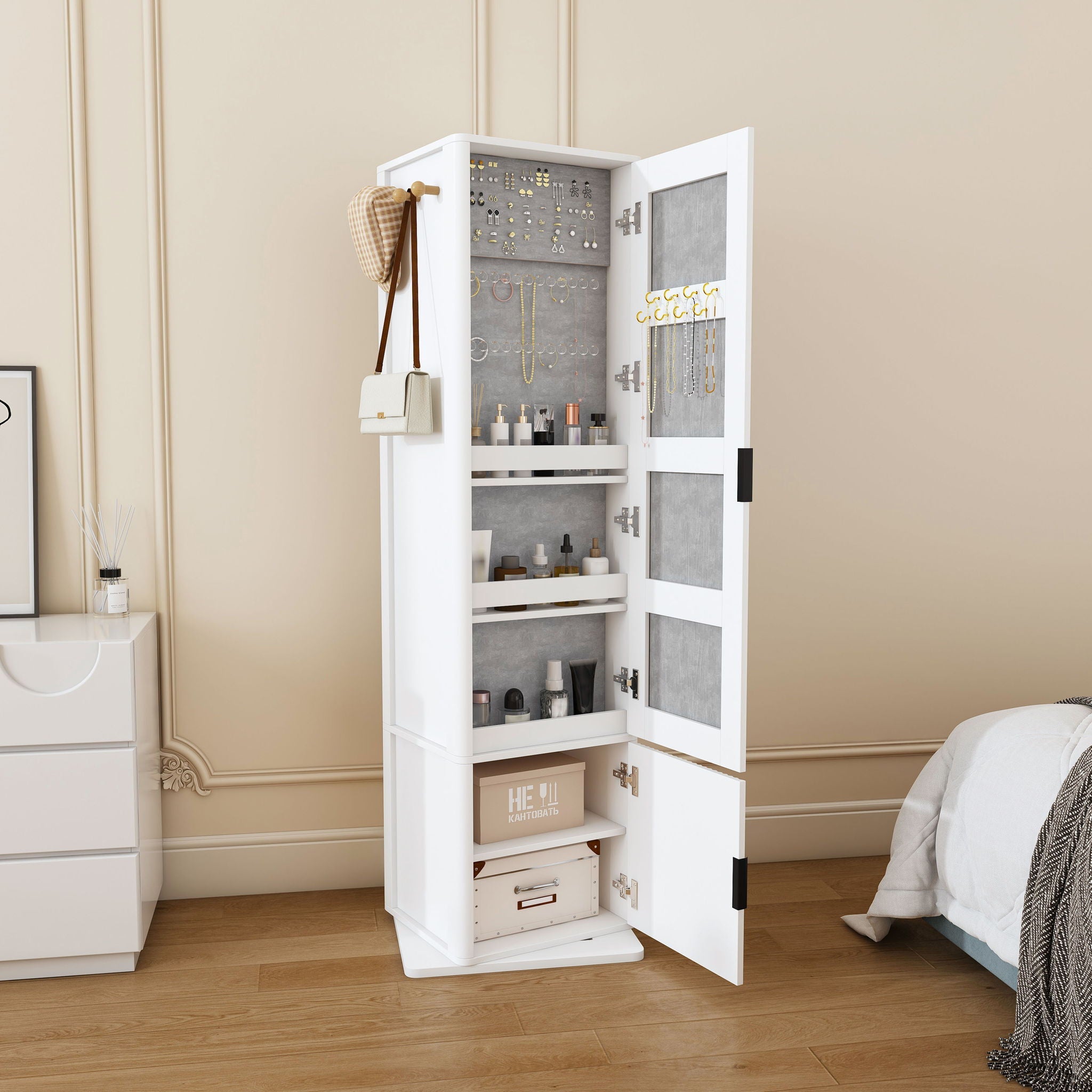360° Rotating Makeup Cabinet With Full Length Mirror